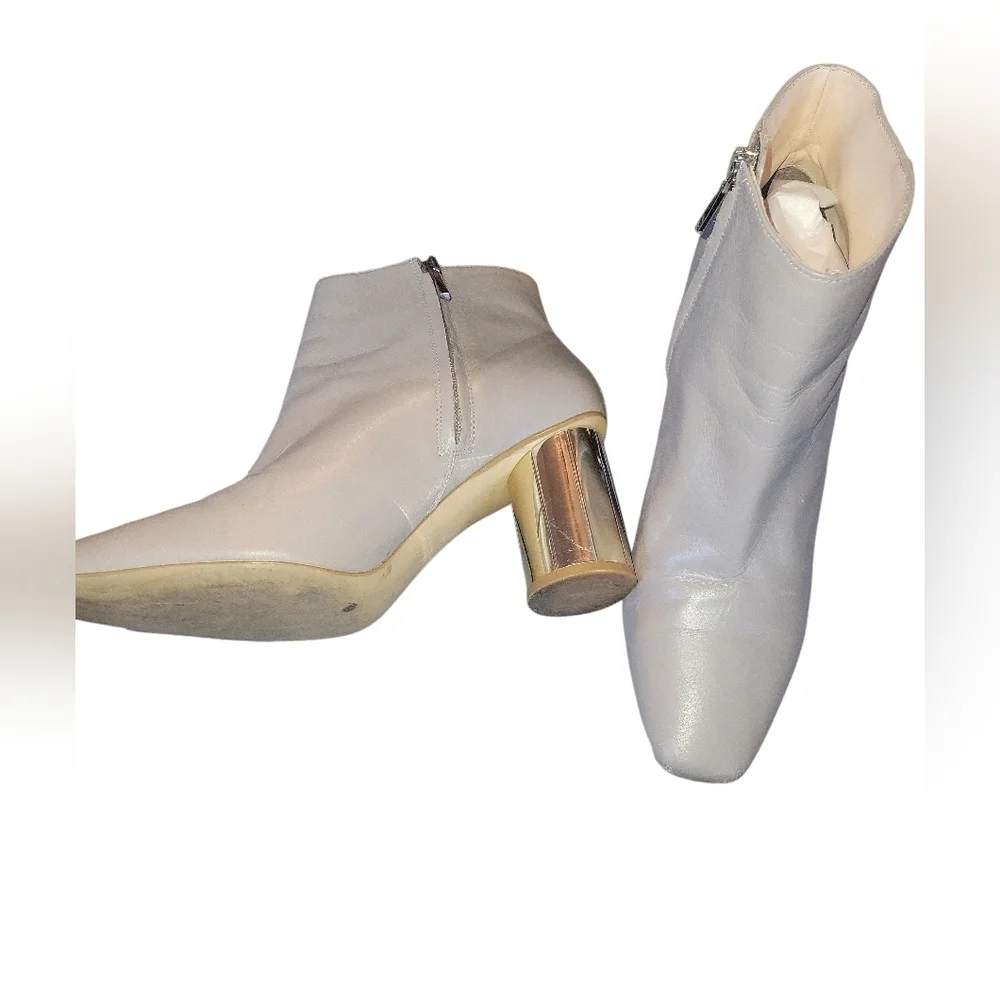 Zara Woman Leather Gray Side Zip Closure Metal Mirror Heels Ankle Bootie EU 40